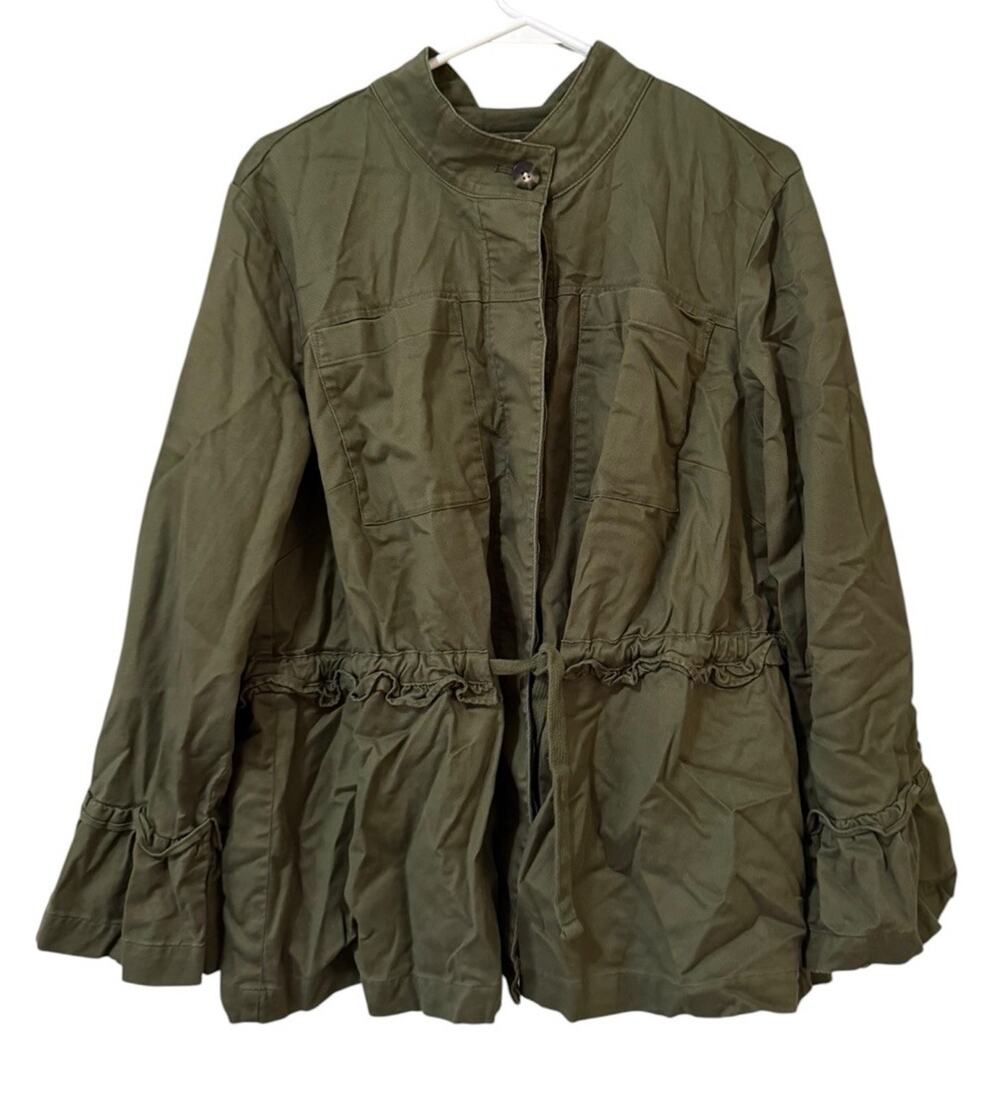 J Jill Women Size XL Green Jacket Lightweight Tencel Blend Cute Chic City Fall